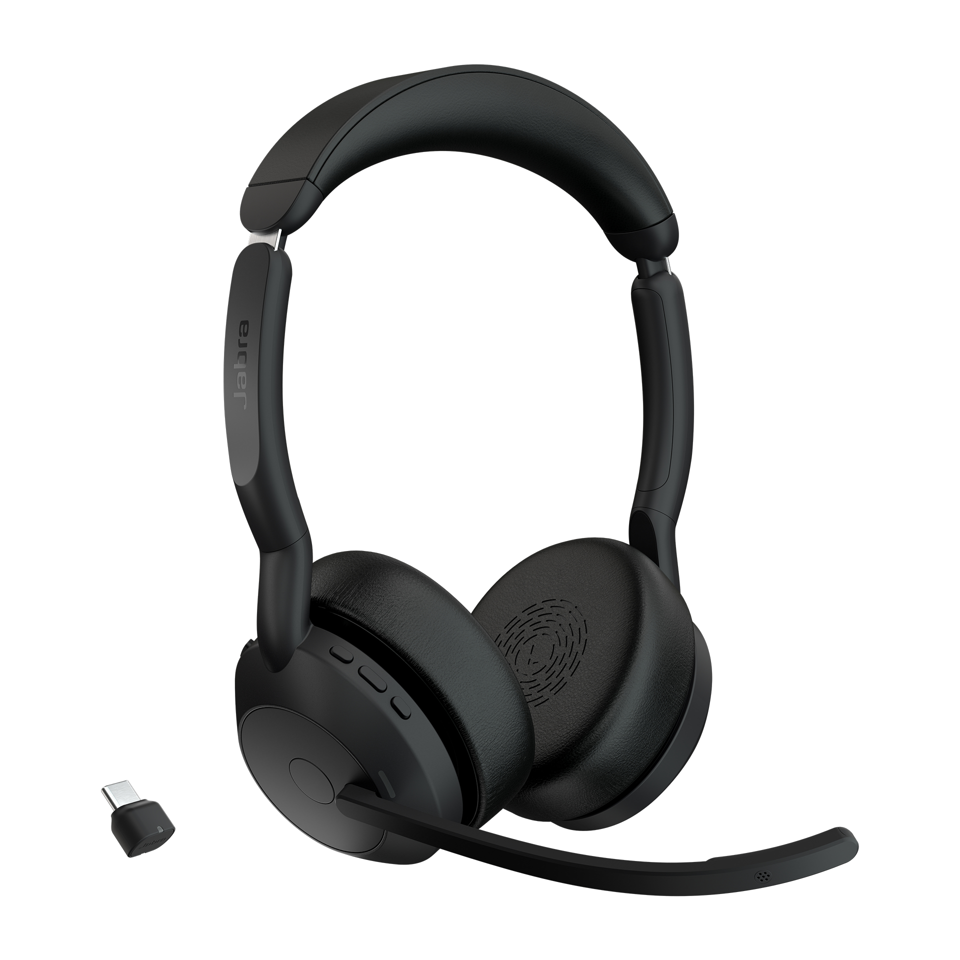 Jabra Evolve2 55 UC Stereo - Auscultadores - no ouvido - bluetooth - sem fios - cancelamento de ruído activo - USB-C - preto - Certificação Zoom, Cisco Webex Certified, Certificação Alcatel-Lucent, Certificação Avaya, Certificação Unify, Certificação