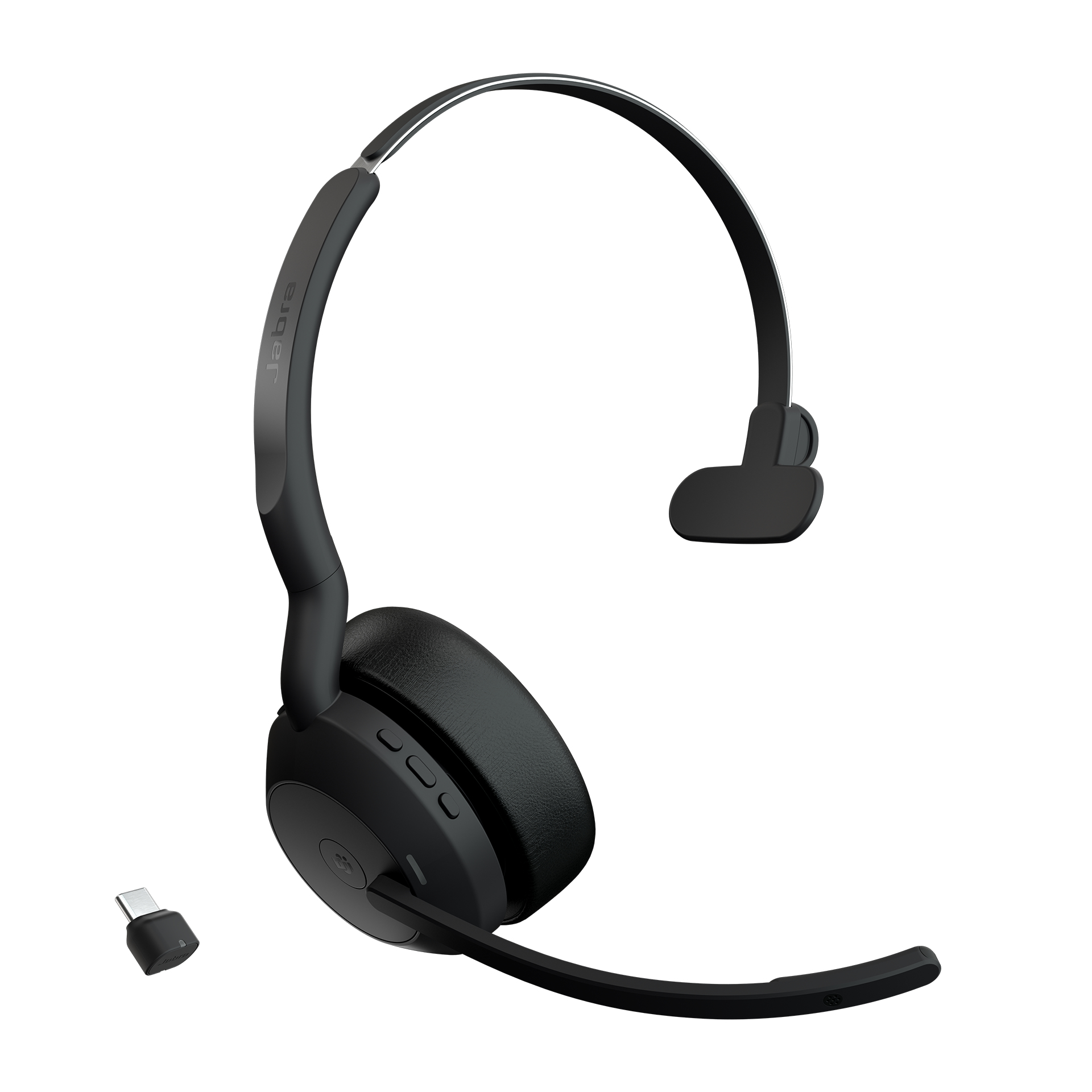 Jabra Evolve2 55 MS Mono - Auscultadores - no ouvido - bluetooth - sem fios - cancelamento de ruído activo - USB-C - preto - Certificado para Microsoft Teams