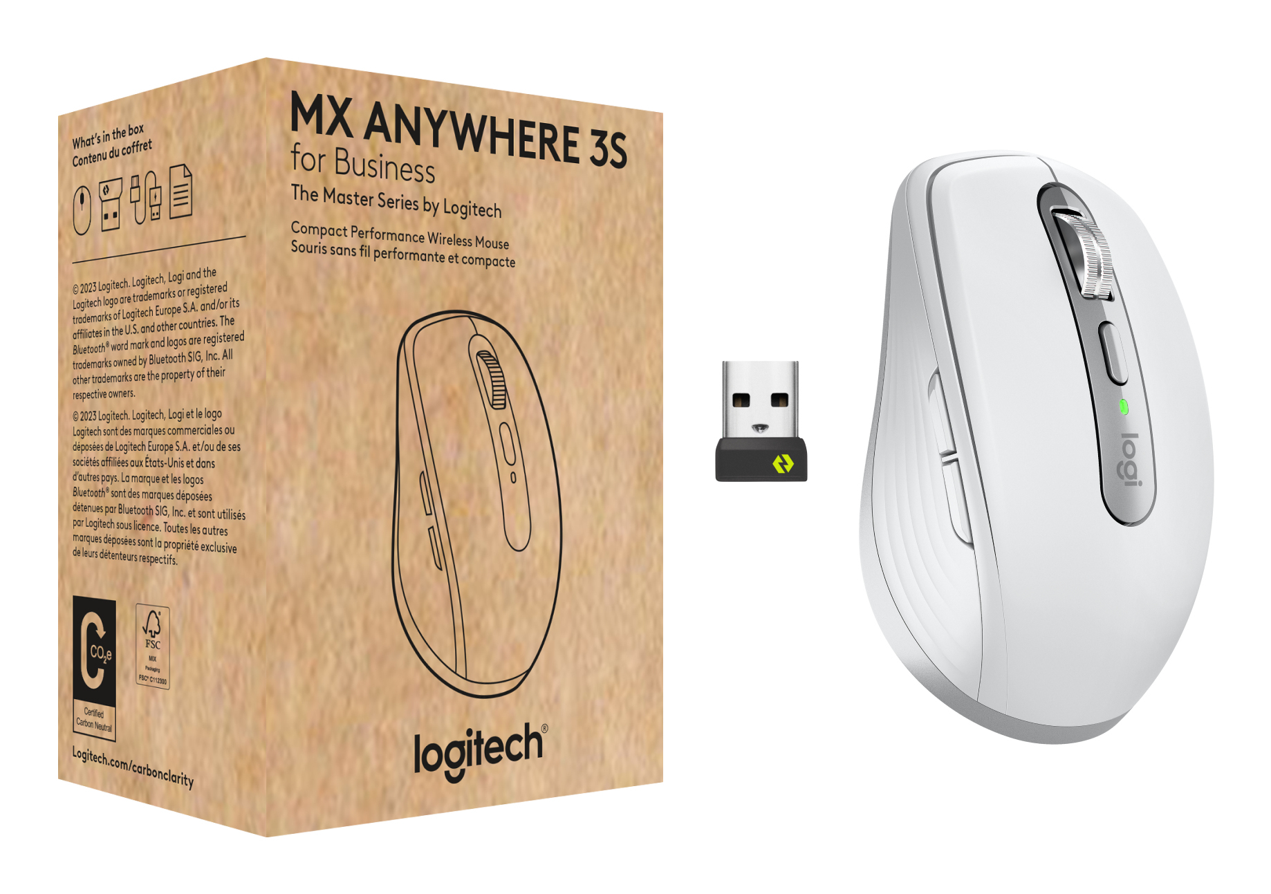 Logitech MX Anywhere 3S for Business - Rato - para direita - óptico - 6 botões - sem fios - Bluetooth - recetor USB Logitech Logi Bolt - cinza pálido