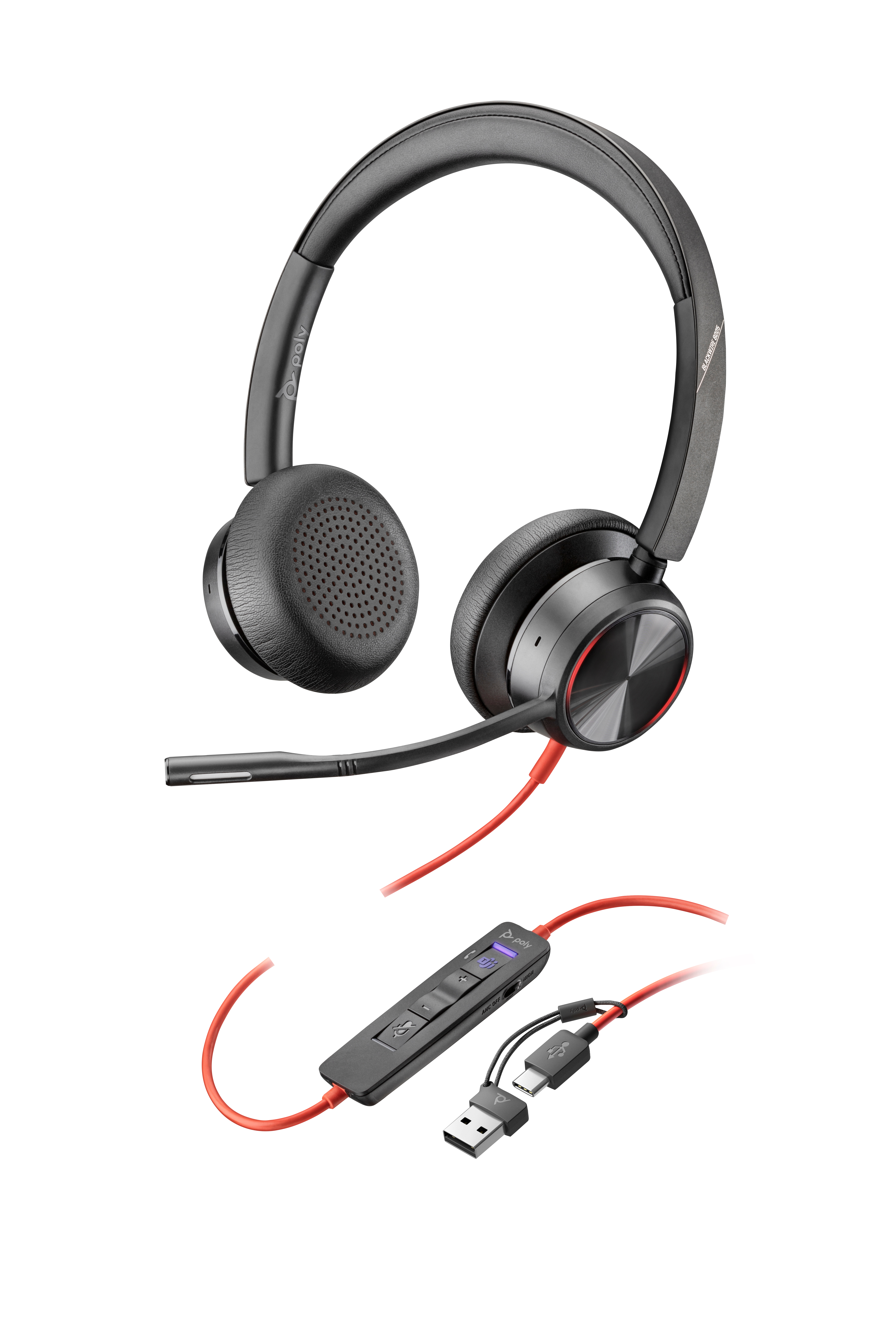 Poly Blackwire 8225 - Blackwire 8200 series - auscultadores - no ouvido - com cabo - cancelamento de ruído activo - USB-C - preto - Certificado para Microsoft Teams, certificação UC - Replaces Poly SKU 214409-01