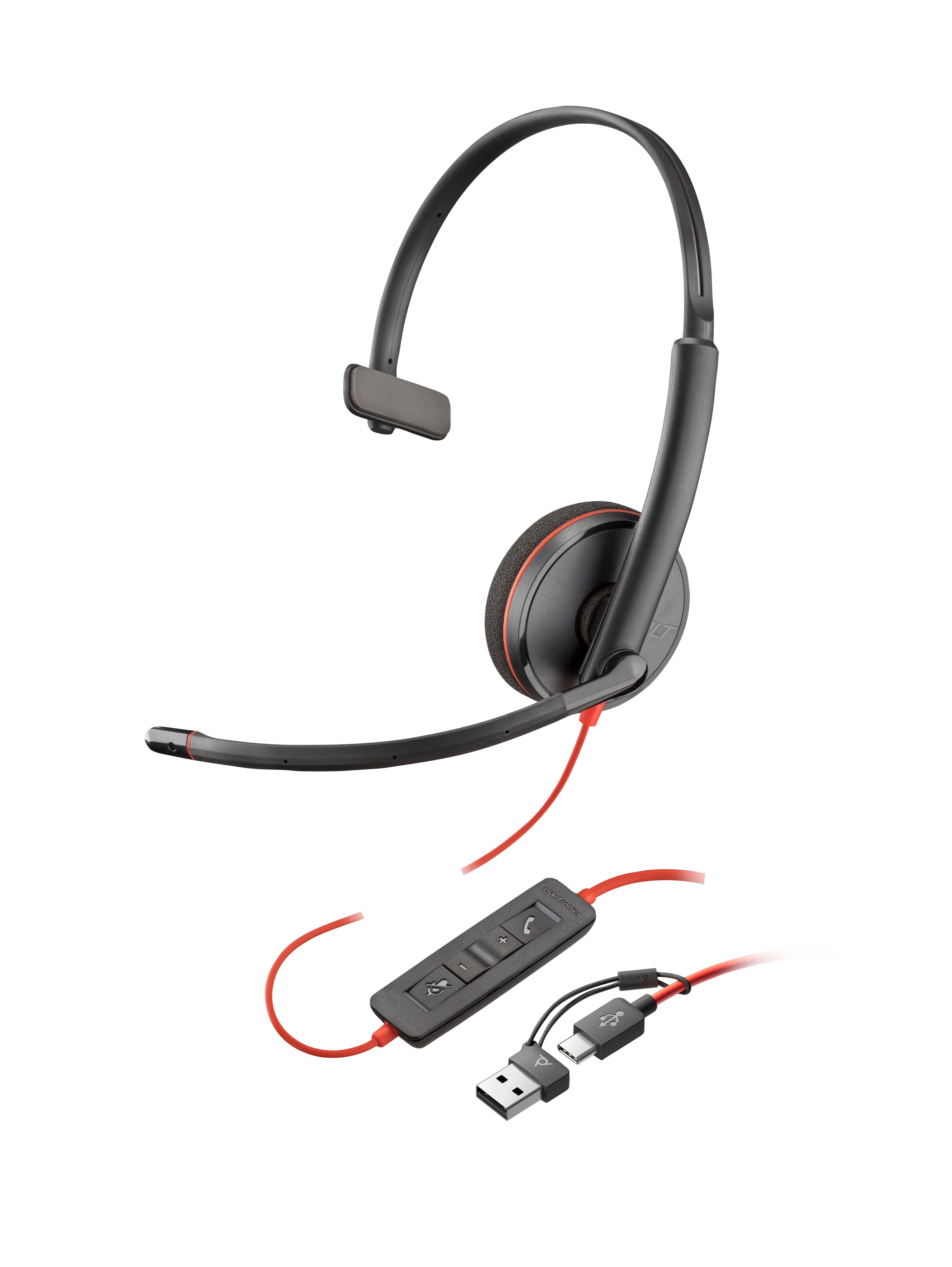Poly Blackwire 3210 - Blackwire 3200 Series - auscultadores - no ouvido - com cabo - USB-C - preto - certificação UC - Replaces Poly SKU 209748-101