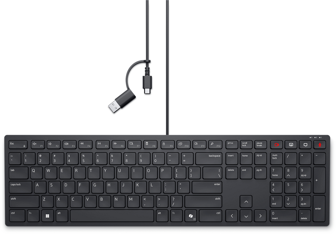 Dell Pro Silent Wired Collaboration Keyboard KB525C - Teclado - USB, USB-C - QWERTY - Português - preto - com 3 years NBD Advance Exchange