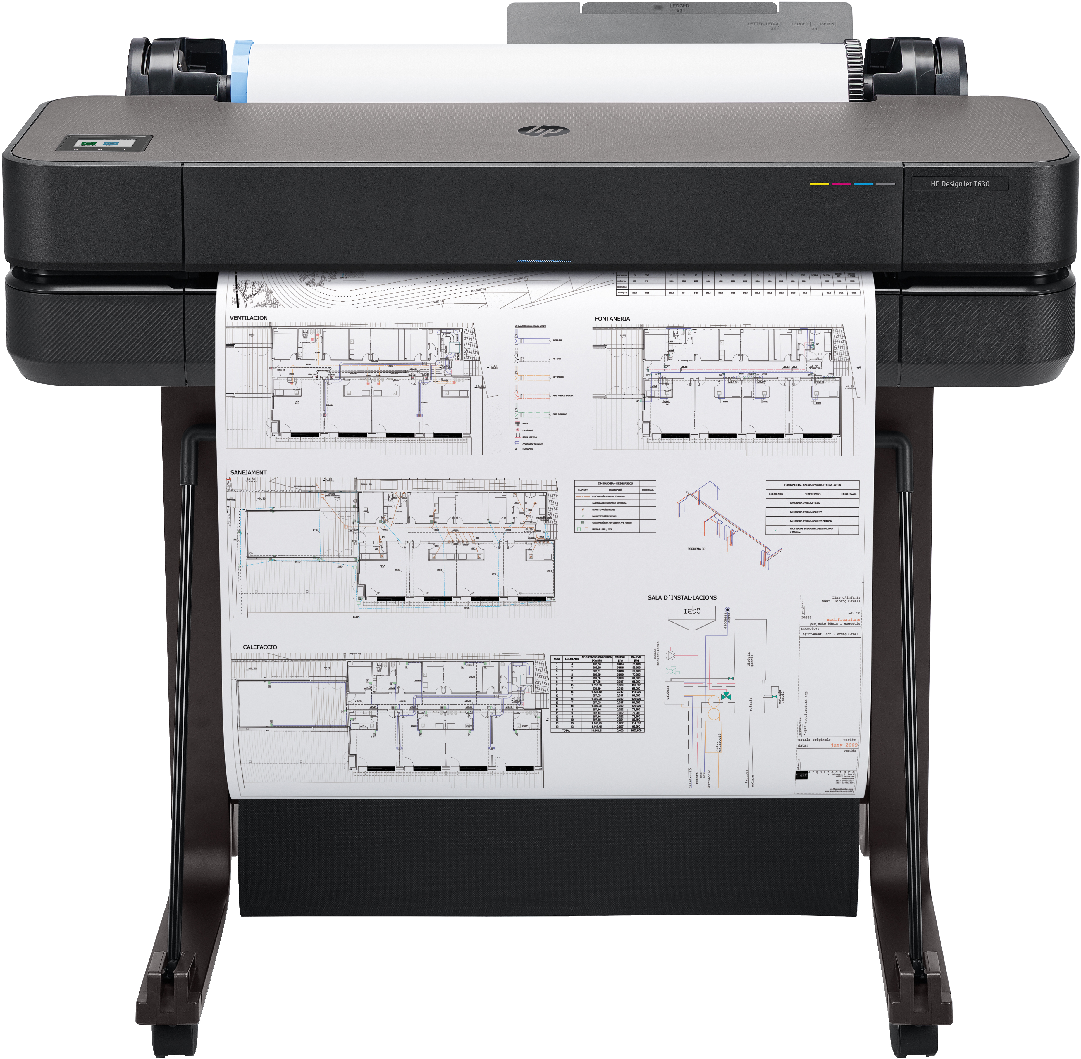 HP DesignJet T630 - 2025 Edition - 24" impressora de grande formato - a cores - jacto de tinta - Rolo A1 (61,0 cm x 45,7 m), A1, ANSI D - 2400 x 1200 ppp - até 0.5 min/ página - USB 2.0, Gigabit LAN, Wi-Fi(n) - cortador