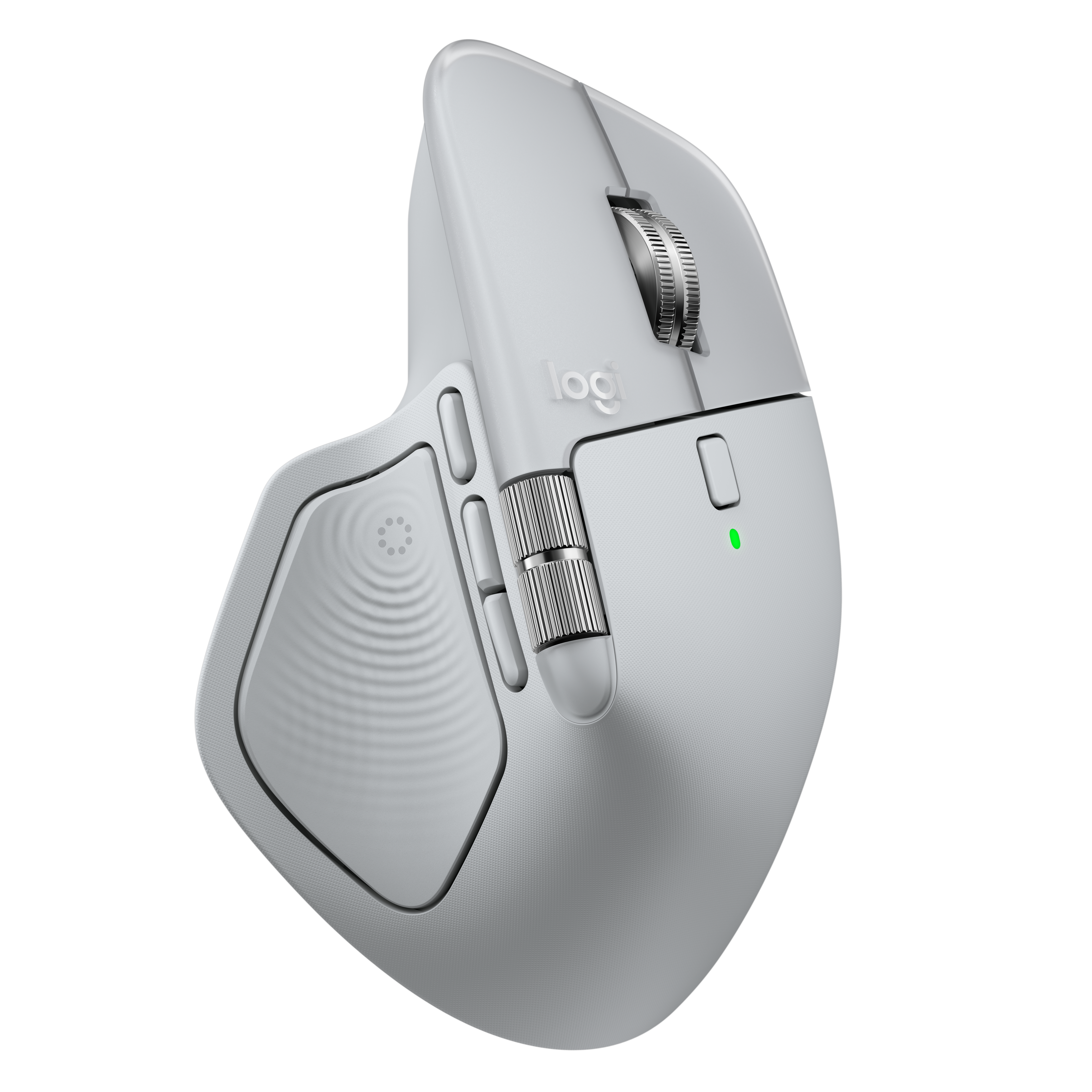 Logitech MX Master 4 - Rato - 8 botões - sem fios - Bluetooth, 2.4 GHz - receptor sem fio USB - cinza pálido