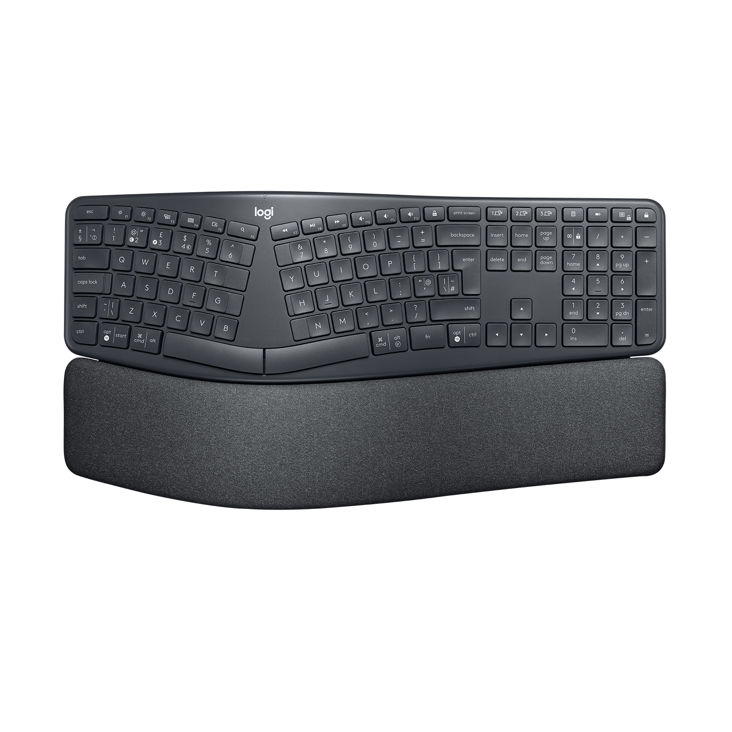 Logitech ERGO K860 - Teclado - sem fios - 2.4 GHz, Bluetooth 5.0 - QWERTY - Padrão internacional americano - grafite