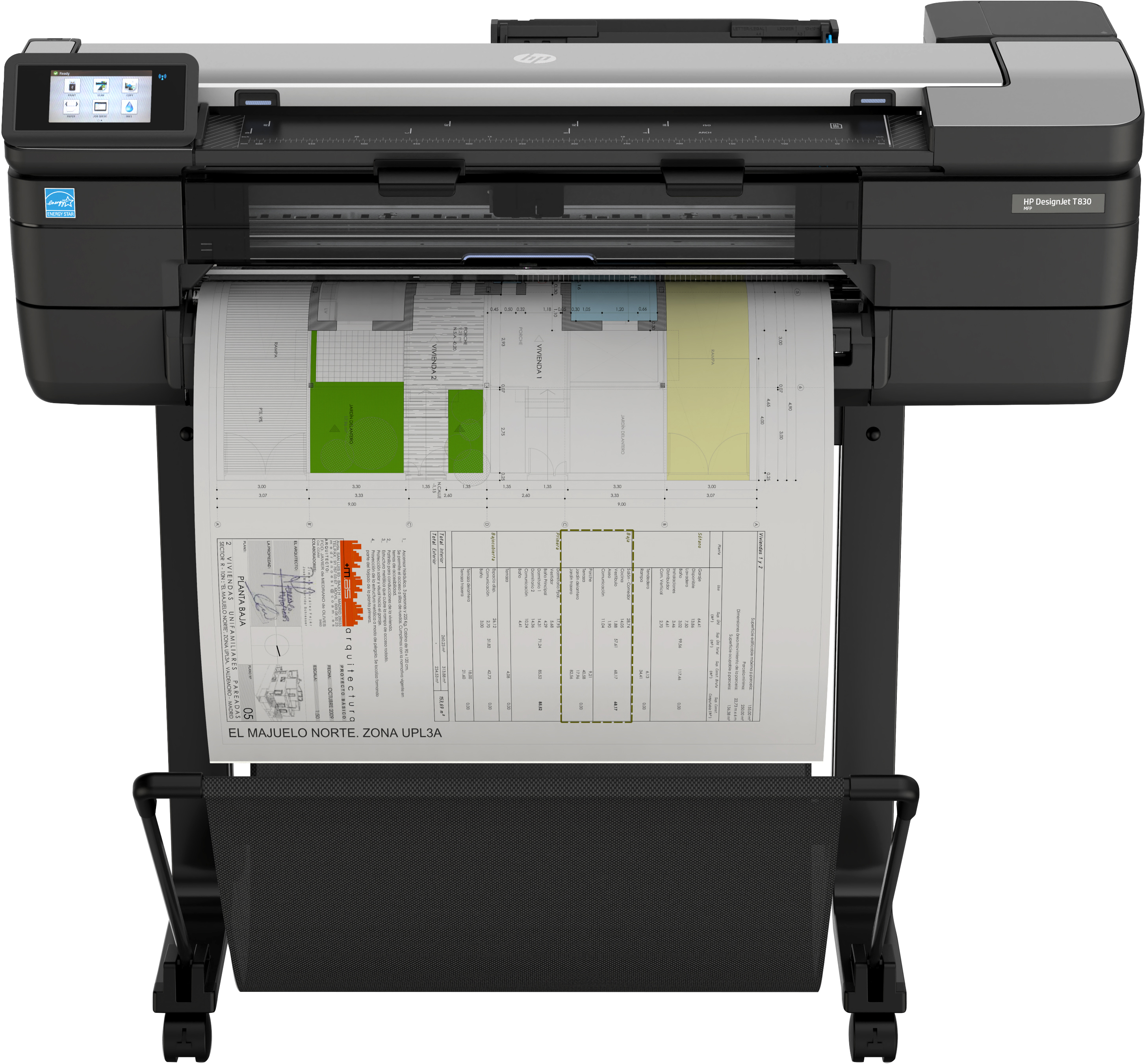 HP DesignJet T830 - 24" impressora multi-funções - a cores - jacto de tinta - 610 x 2770 mm (original) - Rolo (61 cm) (media) - até 0.43 min/ página (impressão) - 1 rolo - Gigabit LAN, Wi-Fi(n), host USB