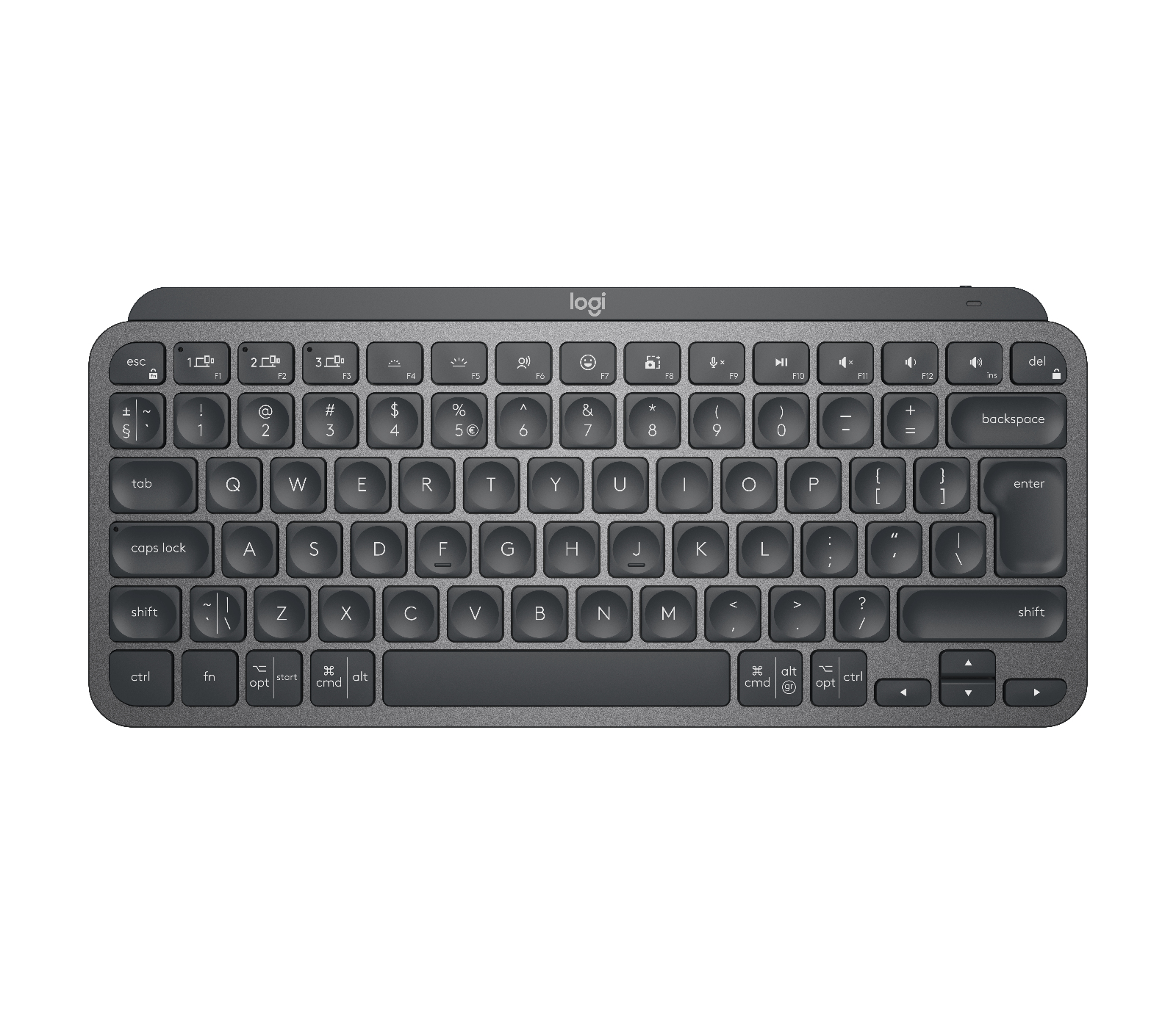 Logitech MX Keys Mini - Teclado - retroiluminação - sem fios - Bluetooth - QWERTY - Padrão internacional americano - grafite