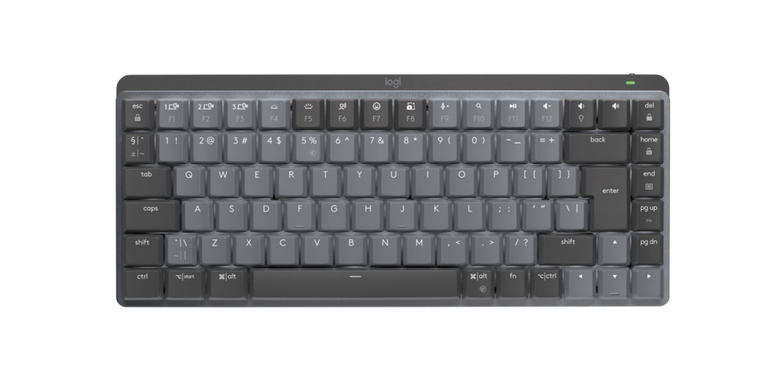 Logitech Master Series MX Mechanical Mini - Teclado - retroiluminação - sem fios - Bluetooth LE - QWERTY - Padrão internacional americano - interruptor: Tátil Silencioso - grafite