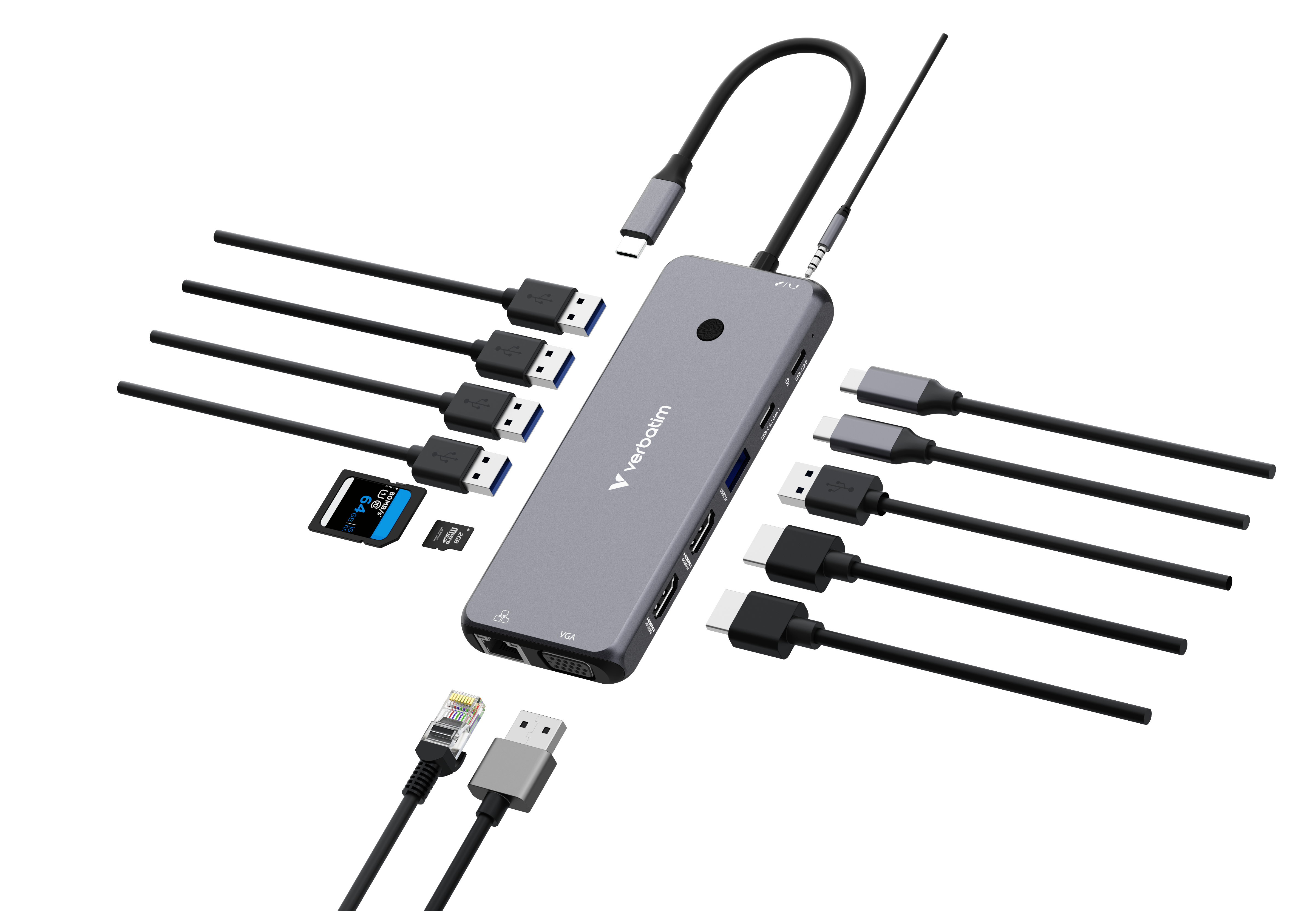 VERBATIM DOCK 4K USB-C 2xHDMI 1xVGA 1xRJ45 3xUSB3.2 2xUSB 1xUSB-C CR 3.5 PD100W